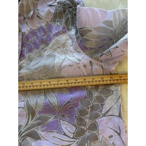 Alfred Dunner Womens 18W Floral Sheer Button Front Blouse Purple Taupe Easter - Picture 10 of 11